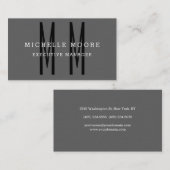 Grau Schwarz Bold Monogram Minimalistisch Schlicht Visitenkarte (Vorne/Hinten)