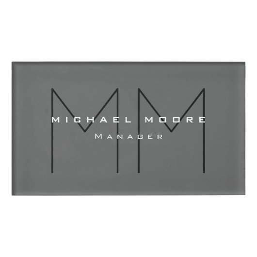 Grau Schwarz Bold Monogram Modernes Minimalistisch Namenschild (Vorderseite)