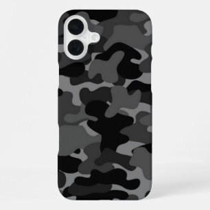 Grau-Schwarz-Camouflage iPhone 16 Plus Hülle