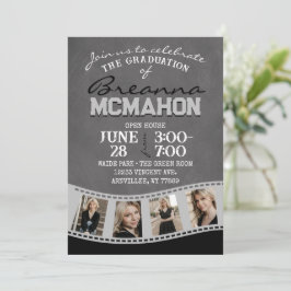 Grau & Schwarz Chalkboard Foto Filmstrip Abschluss Einladung