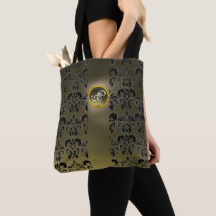 GRAU SCHWARZ-DAMASK-FLORAL , AGATA GEMSTONE-MONOGR TASCHE