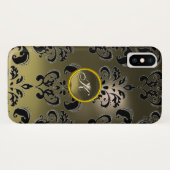 GRAU SCHWARZ DAMASK GEMSTONE MONOGRAMM Case-Mate iPhone HÜLLE (Rückseite (Horizontal))
