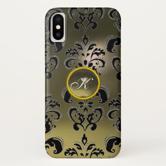 GRAU SCHWARZ DAMASK GEMSTONE MONOGRAMM Case-Mate iPhone HÜLLE (Rückseite)