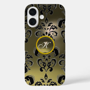 GRAU SCHWARZ DAMASK GEMSTONE MONOGRAMM iPhone 16 HÜLLE
