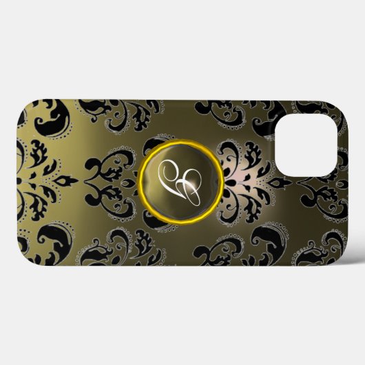 GRAU SCHWARZ DAMASK GEMSTONE MONOGRAMM Case-Mate iPhone HÜLLE (Rückseite (Horizontal))