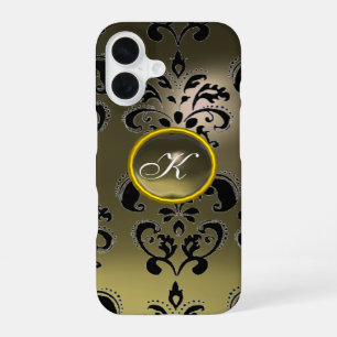 GRAU SCHWARZ DAMASK GEMSTONE MONOGRAMM iPhone 16 HÜLLE