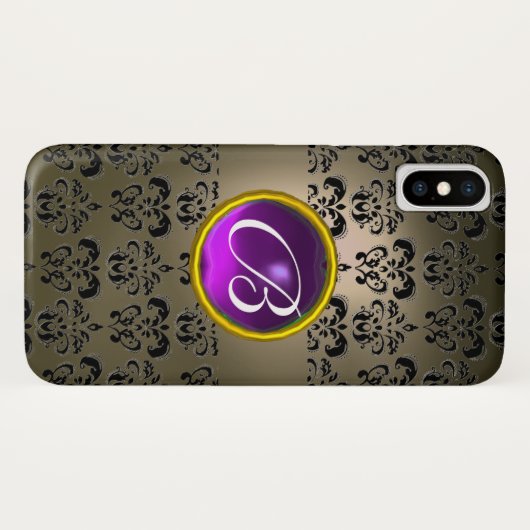 GRAU SCHWARZ-DAMASK LILA GEM MONOGRAM Case-Mate iPhone HÜLLE (Rückseite (Horizontal))