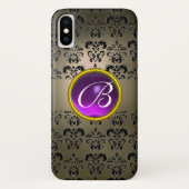 GRAU SCHWARZ-DAMASK LILA GEM MONOGRAM Case-Mate iPhone HÜLLE (Rückseite)