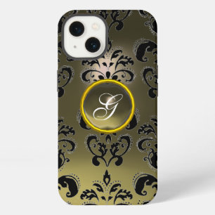 GRAU SCHWARZ DAMAST-EDELSTEIN-MONOGRAMM Floral iPhone 13 Hülle