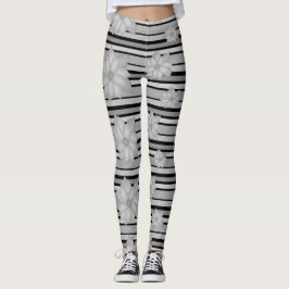 Grau-Schwarz-Floral Stripe Ladys Leggings