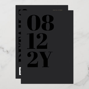 Grau Schwarz Gold Typografie 2 in 1 QR-Code Hochze Folieneinladung