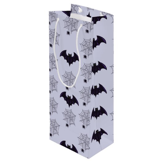 GRAU & SCHWARZ HALLOWEEN SPIDER WEBS BATTEN GESCHENKTÜTE FÜR WEINFLASCHEN (Rückseite Schrägansicht)