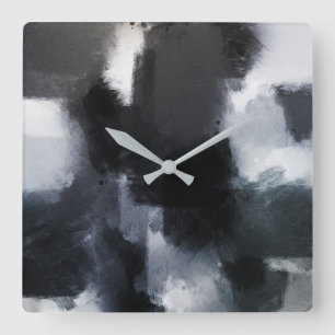 Grau-Schwarz-Indigo Moderne Abstrakte Pinselstrich Quadratische Wanduhr