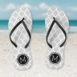 Grau-Schwarz-Marokkanisches Quatrefolienmonogramm Badesandalen<br><div class="desc">Maßgeschneiderte,  bedruckte Flop-Sandalen mit einem stilvollen marokkanischen Quartrefolienmuster und einem eigenen Monogramm oder einem anderen Text in einem Kreisrahmen. Klicken Sie auf Anpassen,  um Schriftart und Farben zu ändern oder eigene Bilder hinzuzufügen,  um ein einzigartiges Design zu erstellen!</div>