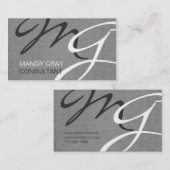 Grau Schwarz Moderne Monogram Linen Visitenkarte (Vorne/Hinten)