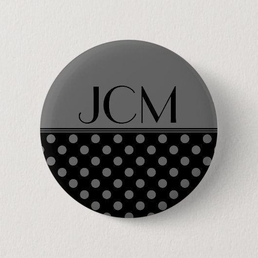 Grau/Schwarz-Polka-Dot-Monogramm Button (Vorderseite)