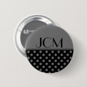 Grau/Schwarz-Polka-Dot-Monogramm Button (Vorne & Hinten)