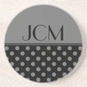Grau/Schwarz-Polka-Dot-Monogramm Untersetzer (Vorne)