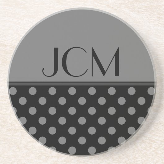 Grau/Schwarz-Polka-Dot-Monogramm Untersetzer (Vorne)