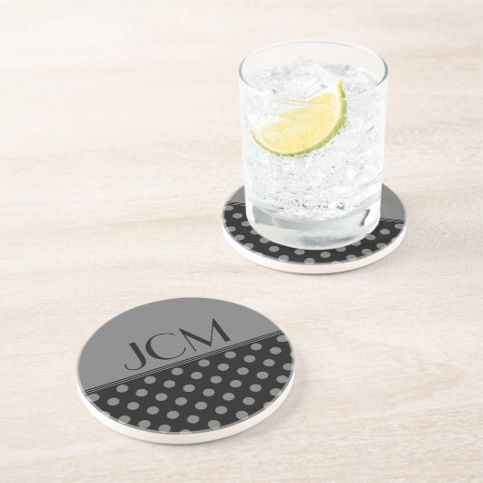 Grau/Schwarz-Polka-Dot-Monogramm Untersetzer (Seite)