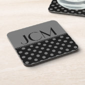 Grau/Schwarz-Polka-Dot-Monogramm Untersetzer (Linke Seite)