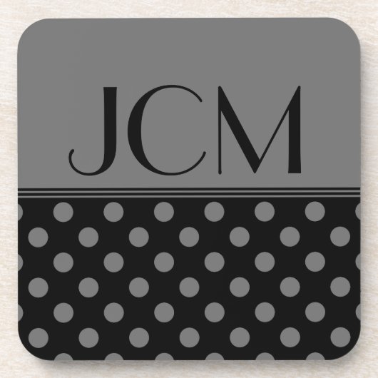 Grau/Schwarz-Polka-Dot-Monogramm Untersetzer (Vorderseite)