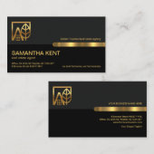 Grau Schwarz Retro Columns Gold Gebäude Realtor Visitenkarte (Vorne/Hinten)