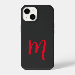 Grau Schwarz Rotes Monogramm Klassische Handschrif iPhone 14 Hülle