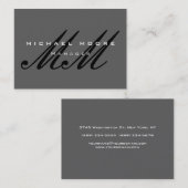 Grau Schwarz-Script Monogram Modern Visitenkarte (Vorne/Hinten)