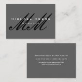 Grau Schwarz-Script Monogram Modern Visitenkarte (Vorne/Hinten)