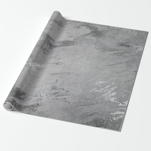 Grau Schwarz Silver Grafit Marmor Shiny Glam Geschenkpapier (Ungerollt)