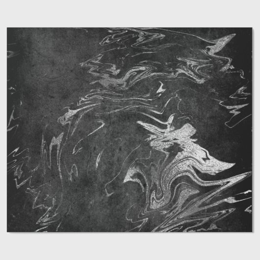 Grau Schwarz Silver Grafit Marmor Shiny Glam Geschenkpapier (Flach)