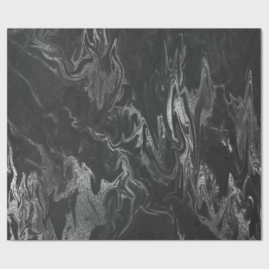 Grau Schwarz Silver Marble Shiny Glam Geschenkpapier (Flach)