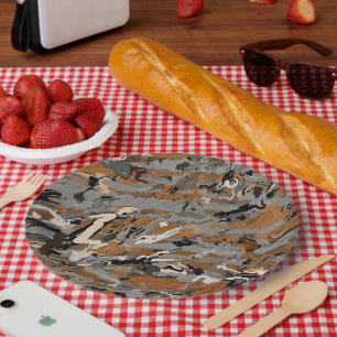 Grau, Schwarz und Karamelll Abstrakt Pappteller