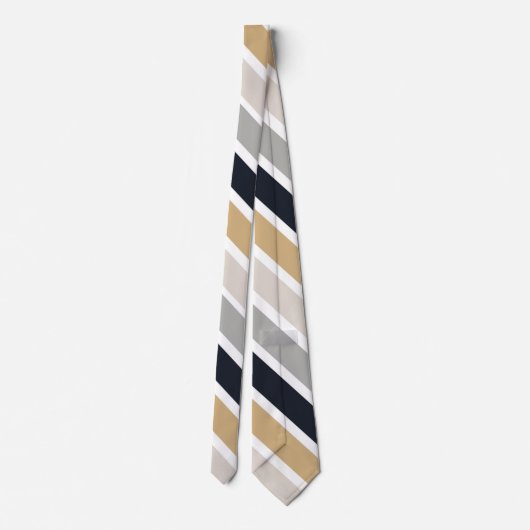 Grau, Schwarz und Tan Stripes Neck Tie Krawatte (Rückseite)