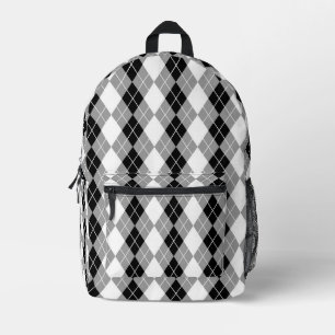 Grau Schwarz und Weiß Argyle Diamant Design Bedruckter Rucksack