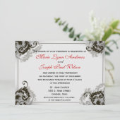 Grau, schwarz und Weiß blühen Sie Einladung (Stehend Vorderseite)