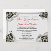 Grau, schwarz und Weiß blühen Sie Einladung (Vorne/Hinten)