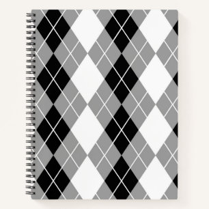 Grau Schwarz Weiß Argyle Diamant Design  Notizblock