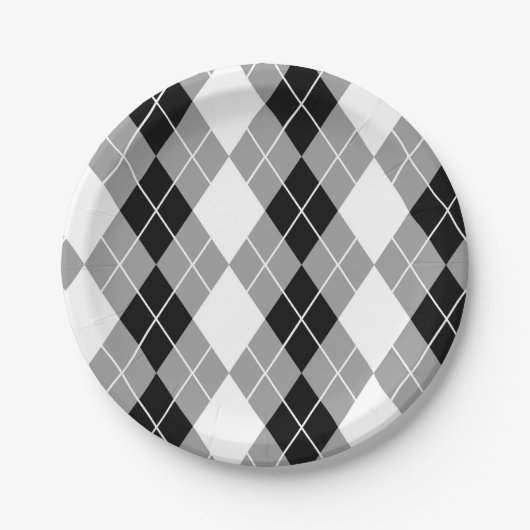 Grau Schwarz Weiß Argyle-Diamant-Design Pappteller (Vorderseite)