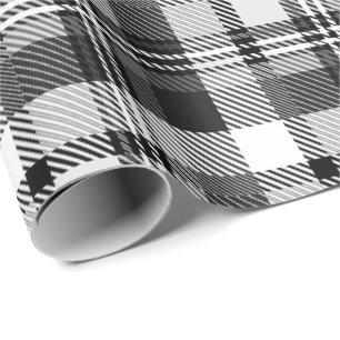 Grau Schwarz Weiß Madras Karo Design  Geschenkpapier