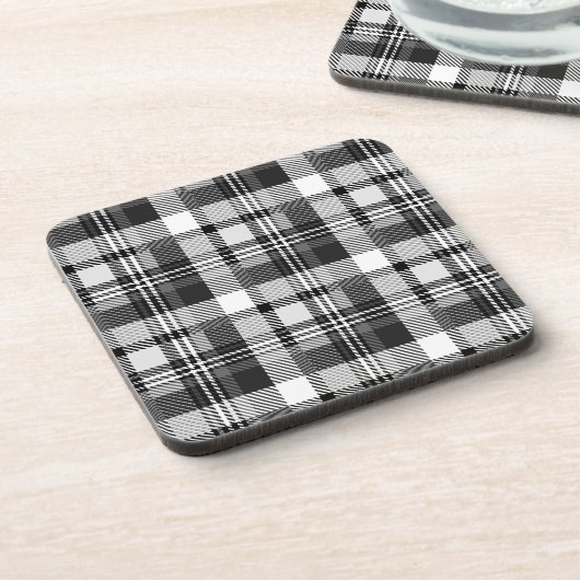 Grau Schwarz Weiß Madras Karo Design  Getränkeuntersetzer (Linke Seite)