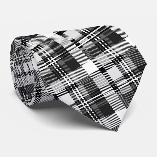 Grau Schwarz Weiß Madras Karo Design  Krawatte (Gerollt)