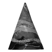 Grau Schwarz-weiß Marble Agate Silver Glitzer Glam Partyhütchen (Rechts)