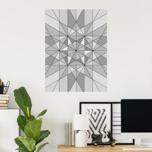 Grau Schwarz Weiß Mosaik Dreieck retro Muster Poster