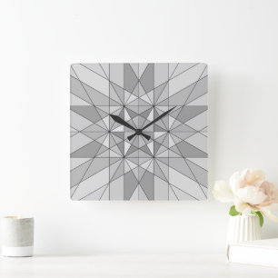 Grau Schwarz Weiß Mosaik Dreieck Retro Muster Quadratische Wanduhr