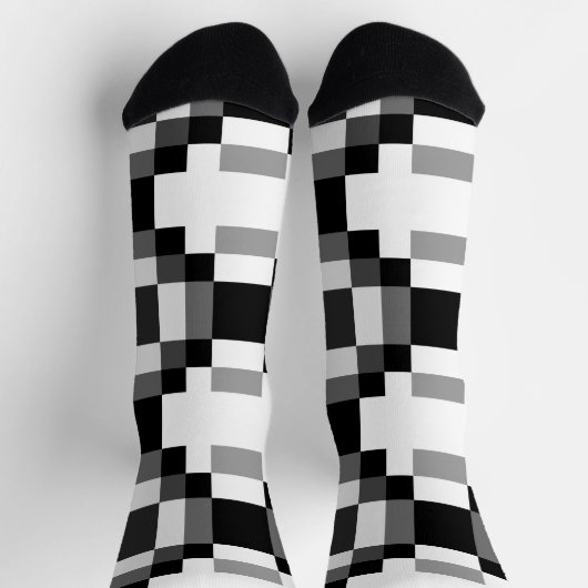 Grau-Schwarz-Weiß-Patchwork Socken (Oben)