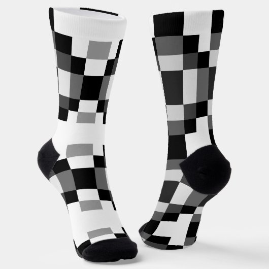 Grau-Schwarz-Weiß-Patchwork Socken (Gewinkelt)