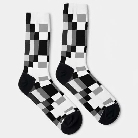 Grau-Schwarz-Weiß-Patchwork Socken (Rechts)