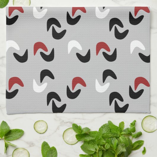 Grau, schwarz, weiß, rot - Boomerang Mod Retro Geschirrtuch (Gefaltet)